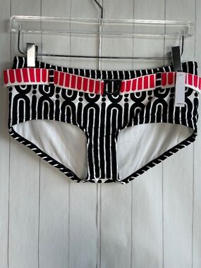 Trina Turk size 10 swim bikini bottom black white abstract belted low rise NEW